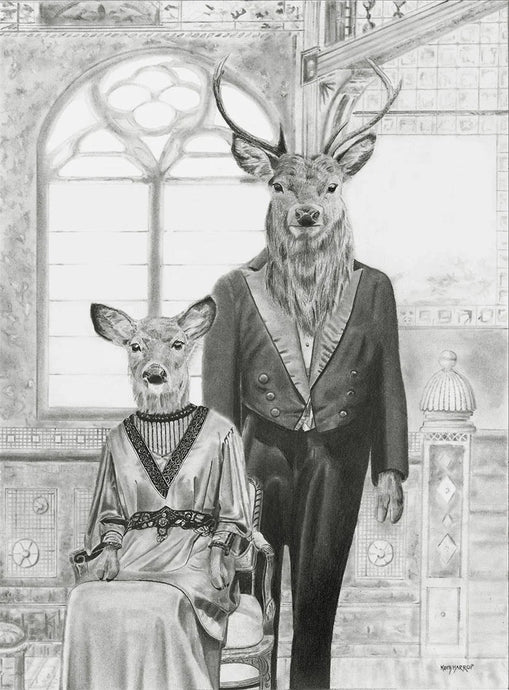 Anicurio #24 (Stag and Doe)© - Pencil Illustration