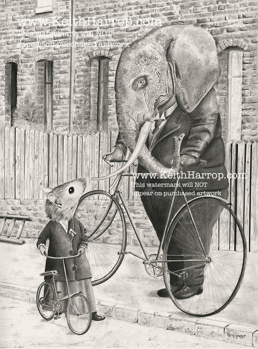 Anicurio #41 (Elephant & Mouse)© - Pencil Illustration
