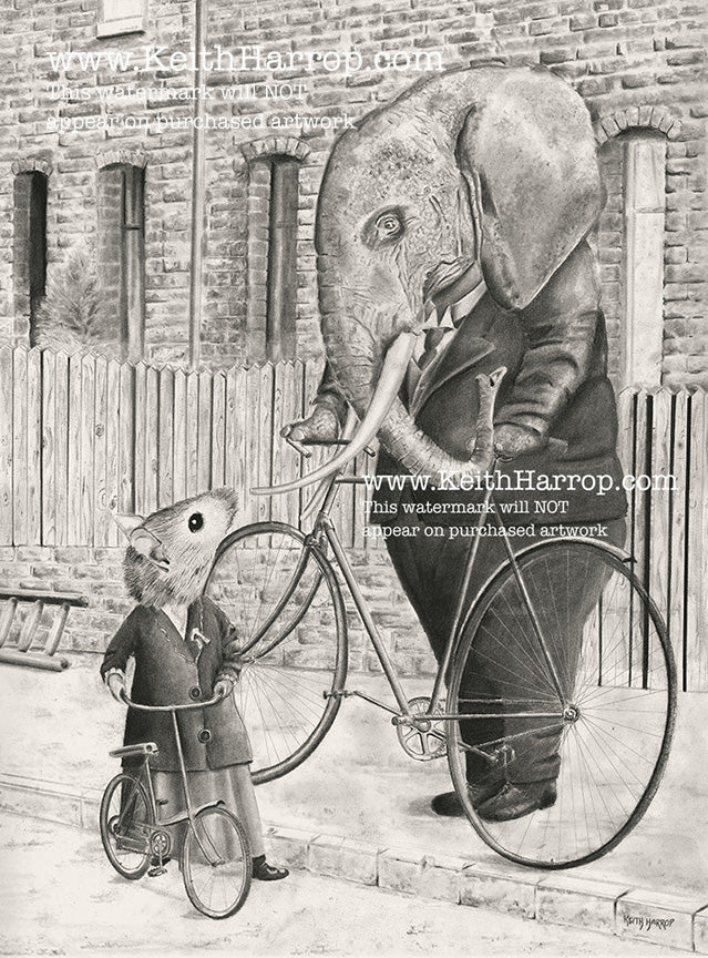 Anicurio #41 (Elephant & Mouse)© - Pencil Illustration