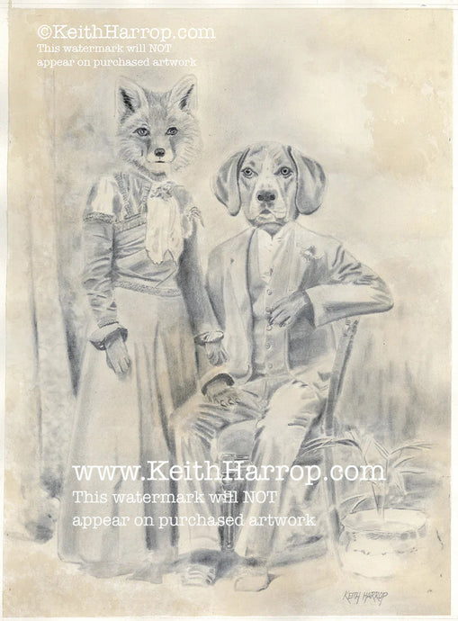 Anicurio #5 (Fox and Hound)© - Pencil Illustration