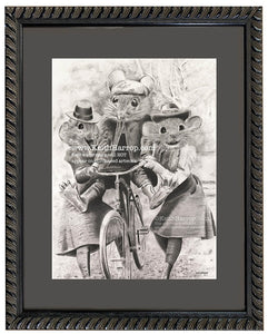 Anicurio #25 Mice on a bike© - Pencil Illustration