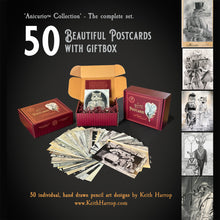 Load image into Gallery viewer, 50 Postcards with gift box: The complete set of all 50 postcards from the Anicurio® collection of Pencil Illustrations