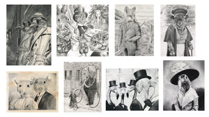 50 Postcards with gift box: The complete set of all 50 postcards from the Anicurio® collection of Pencil Illustrations