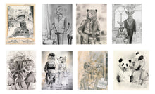 Load image into Gallery viewer, 50 Postcards with gift box: The complete set of all 50 postcards from the Anicurio® collection of Pencil Illustrations