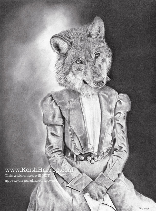 Anicurio #38 © (Wolf with Letter) - Pencil drawing
