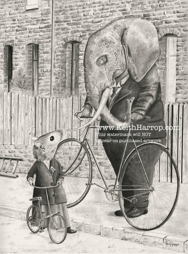 Anicurio #41 (Elephant & Mouse)© - Pencil Illustration