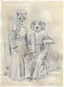 Anicurio #5 (Fox and Hound)© - Pencil Illustration