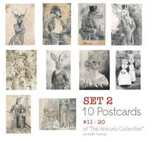 Load image into Gallery viewer, Postcards: SET 2 - Assorted 10 pack. 11 thru 20 of the Anicurio™ collection of Pencil Illustrations