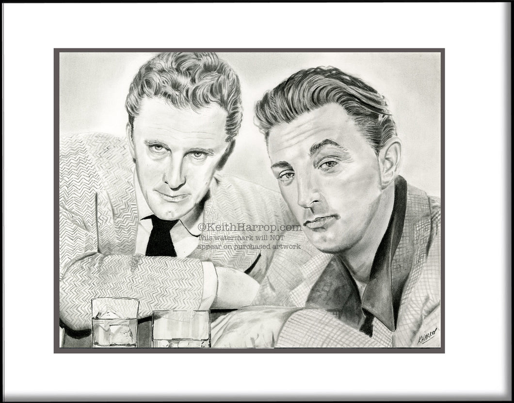 Kirk Douglas and Robert Mitchum - Pencil Illustration