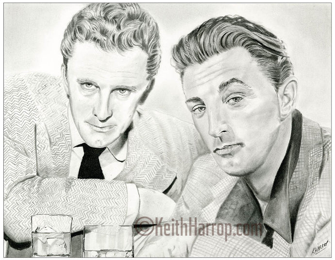 Kirk Douglas and Robert Mitchum - Pencil Illustration