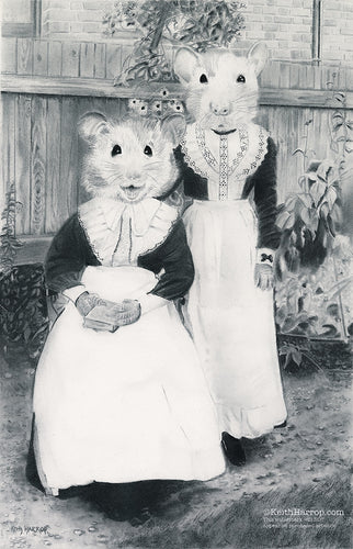 Anicurio #19 (Mice Maids in a Garden)© - Pencil Illustration