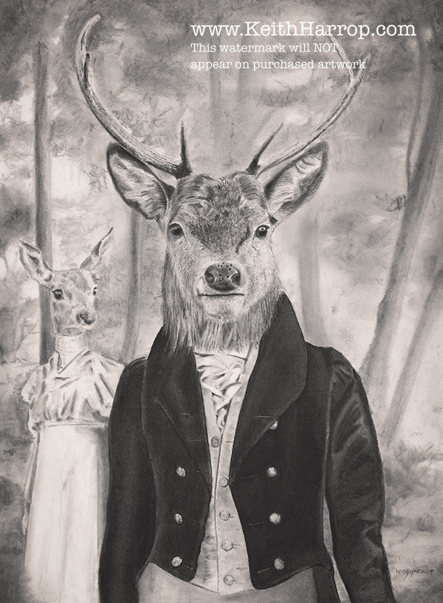 Anicurio #40 © (Stag In The Woods - Regency era) - Pencil drawing