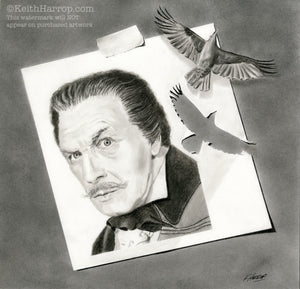 Vincent Price with Raven - Pencil Illustration